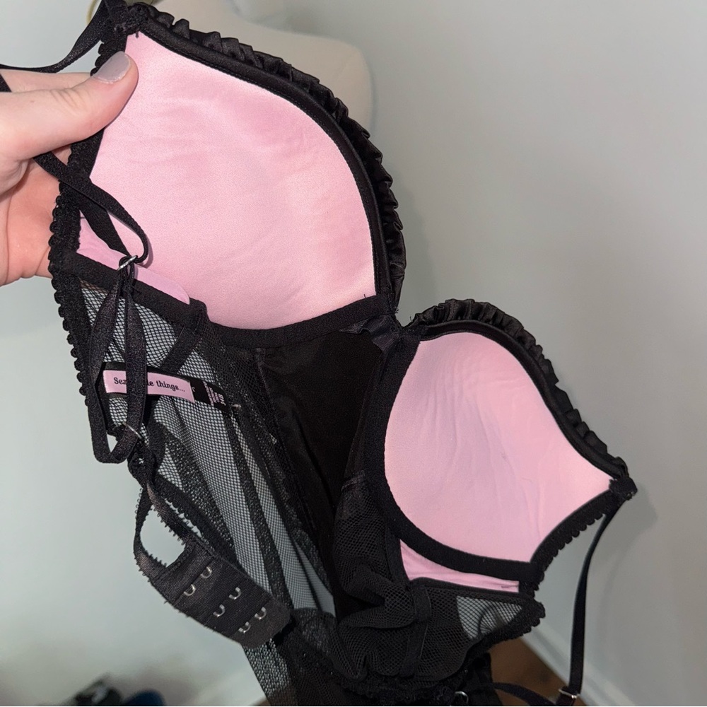 Victoria’s Secret 34B Sexy Little Things Pink Black Lingerie Baby Doll Dress - Picture 6 of 7